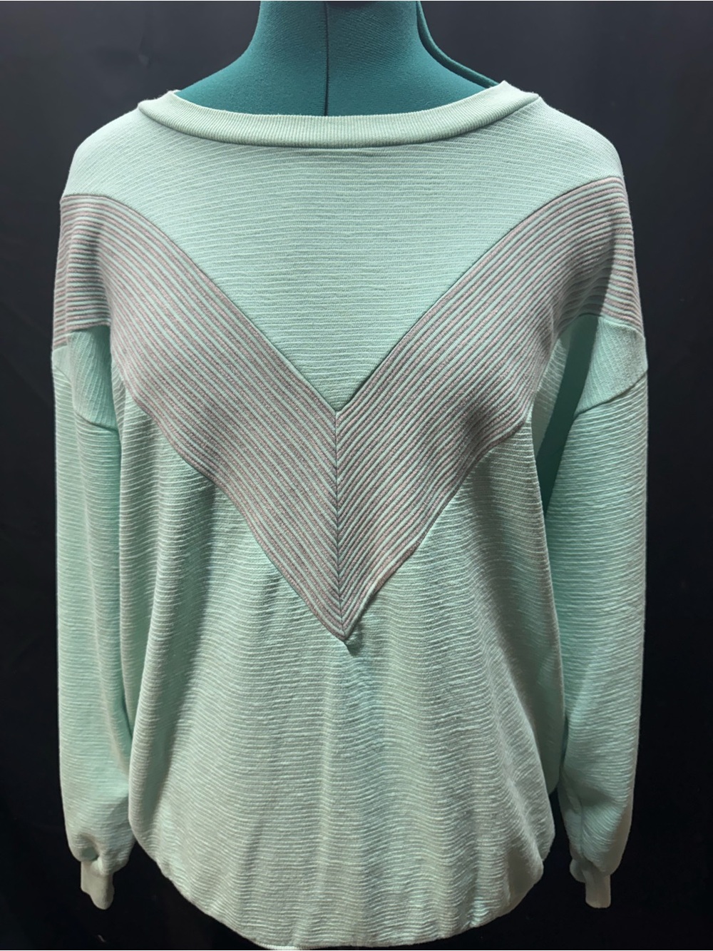 Pierri New York Mint Crewneck Sweater with Chevron Yoke